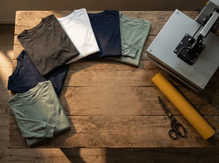 Custom apparel Saskatchewan — personalised t-shirt from Grey Barn Handwerk on rustic bench