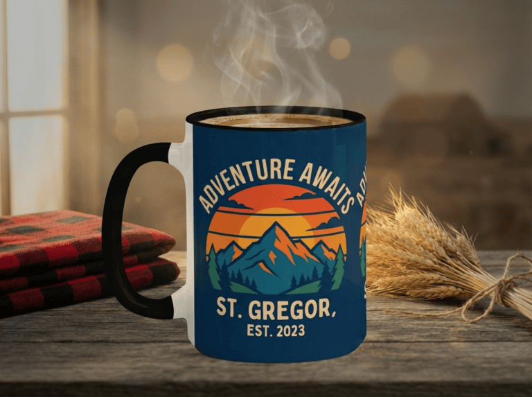 Custom mugs Saskatchewan — two-toned ceramic mug with steam from Grey Barn Handwerk