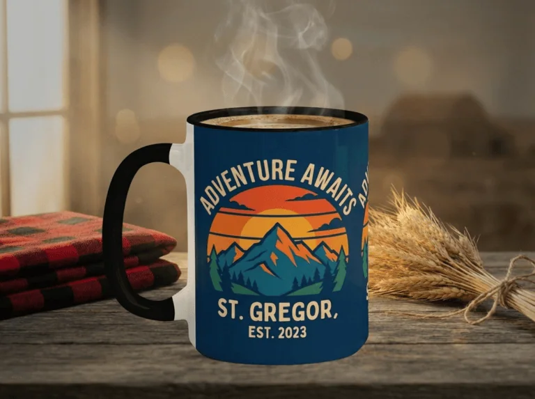 Custom mugs Saskatchewan — two-toned ceramic mug with steam from Grey Barn Handwerk