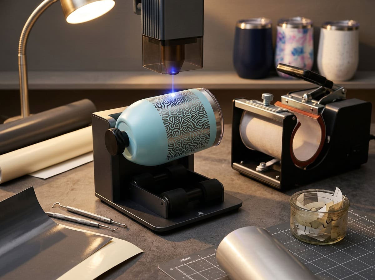 Personalising a custom wine tumbler Saskatchewan — vinyl heat press at Grey Barn Handwerk