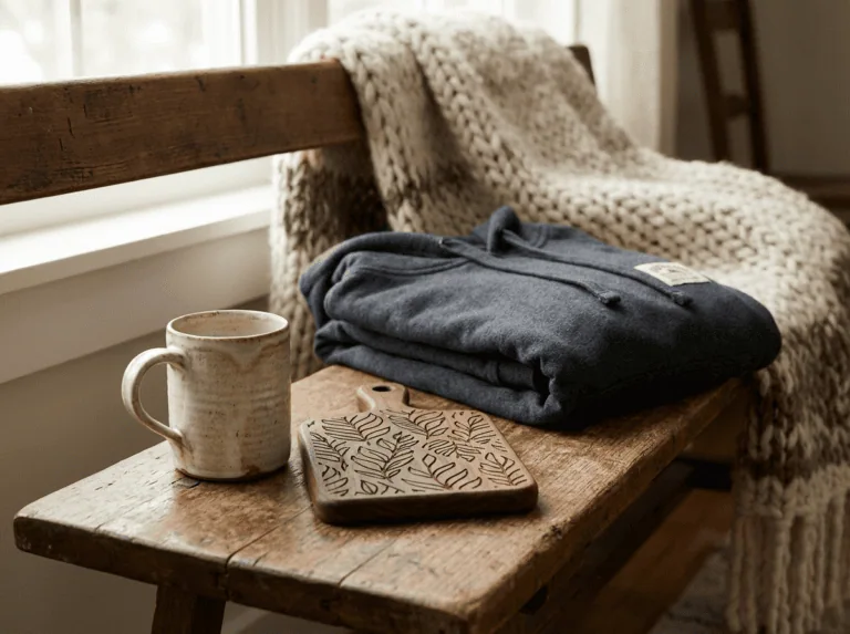 What makes a good custom gift — mug, cutting board, and bunnyhug from Grey Barn Handwerk