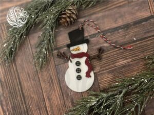 handcrafted wooden snowman ornament