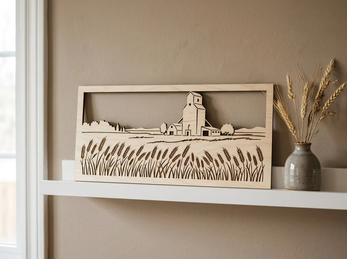 Laser-cut prairie landscape art — Saskatchewan gift ideas for people who love the prairies
