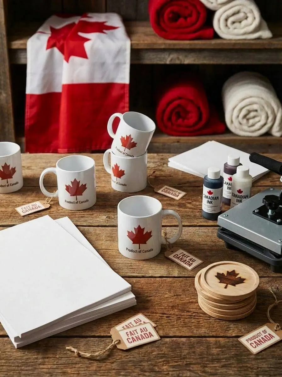Canadian materials and supplies for made in Saskatchewan handmade products with maple leaf and Canadian flag