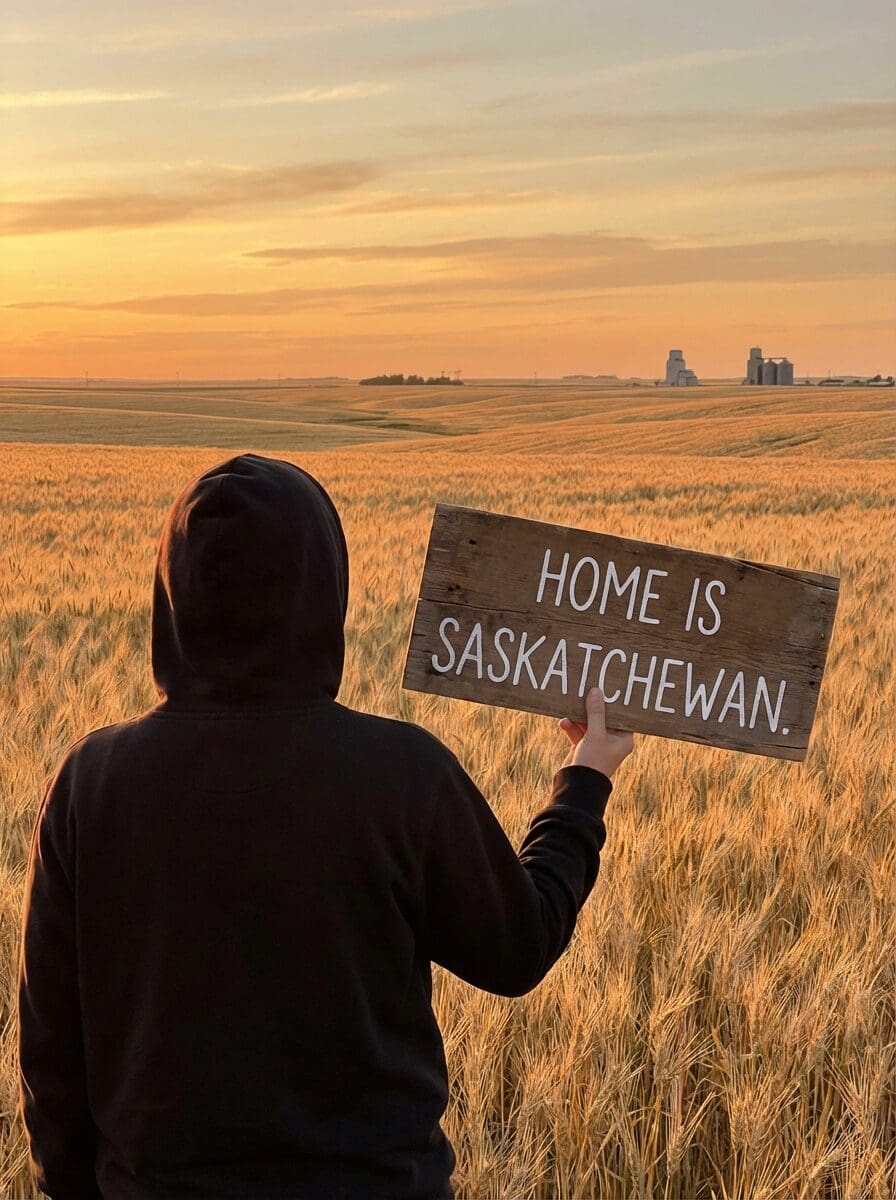Made in Saskatchewan apparel bunnyhugs hoodies with prairie-themed designs in wheat field