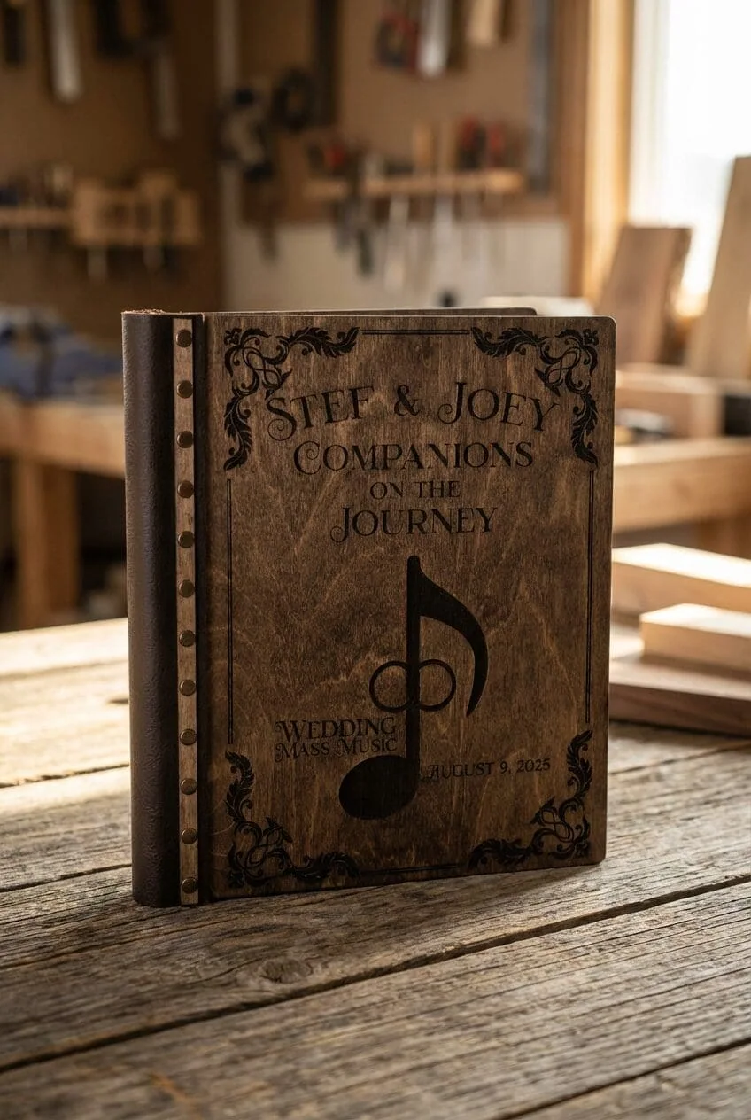 Custom Wedding Songbook - Engraved Wood and Leather Keepsake