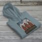 Three Elevators Bunnyhug displayed on premium cotton-poly hoodie showcasing grain elevator design
