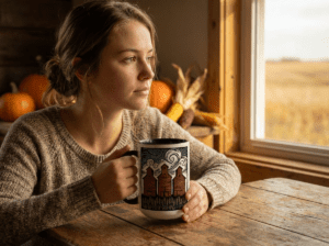Field And Compass Saskatchewan Coffee Mug in Blue - prairie design design by Grey Barn Handwerk