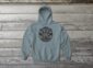 Crocuses Bunnyhug featuring purple Saskatchewan crocus flowers on blue-mist-coloured premium fleece hoodie