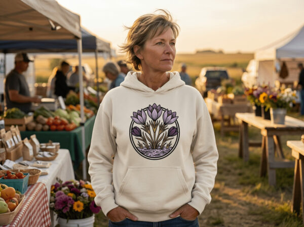 Crocuses Bunnyhug featuring purple Saskatchewan crocus flowers on premium fleece hoodie