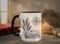 Field And Compass Mug with navigation design on white ceramic with coloured interior, Saskatchewan handcrafted coffee cup