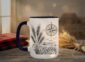 Field And Compass Mug with navigation design on white ceramic with coloured interior, Saskatchewan handcrafted coffee cup