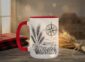 Field And Compass Mug with navigation design on white ceramic with coloured interior, Saskatchewan handcrafted coffee cup