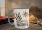 Field And Compass Mug with navigation design on white ceramic with coloured interior, Saskatchewan handcrafted coffee cup