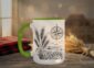 Field And Compass Mug with navigation design on white ceramic with coloured interior, Saskatchewan handcrafted coffee cup