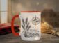 Field And Compass Mug with navigation design on white ceramic with coloured interior, Saskatchewan handcrafted coffee cup