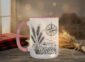 Field And Compass Mug with navigation design on white ceramic with coloured interior, Saskatchewan handcrafted coffee cup
