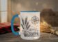 Field And Compass Mug with navigation design on white ceramic with coloured interior, Saskatchewan handcrafted coffee cup