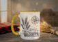 Field And Compass Mug with navigation design on white ceramic with coloured interior, Saskatchewan handcrafted coffee cup