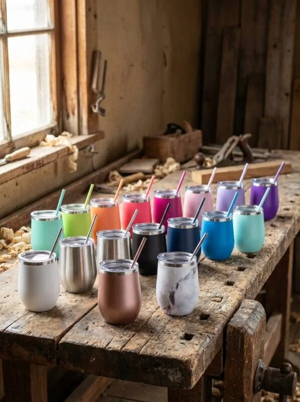 Maars Bev Steel 12oz stainless steel wine tumbler stemless cups color options custom sublimation Grey Barn Saskatchewan