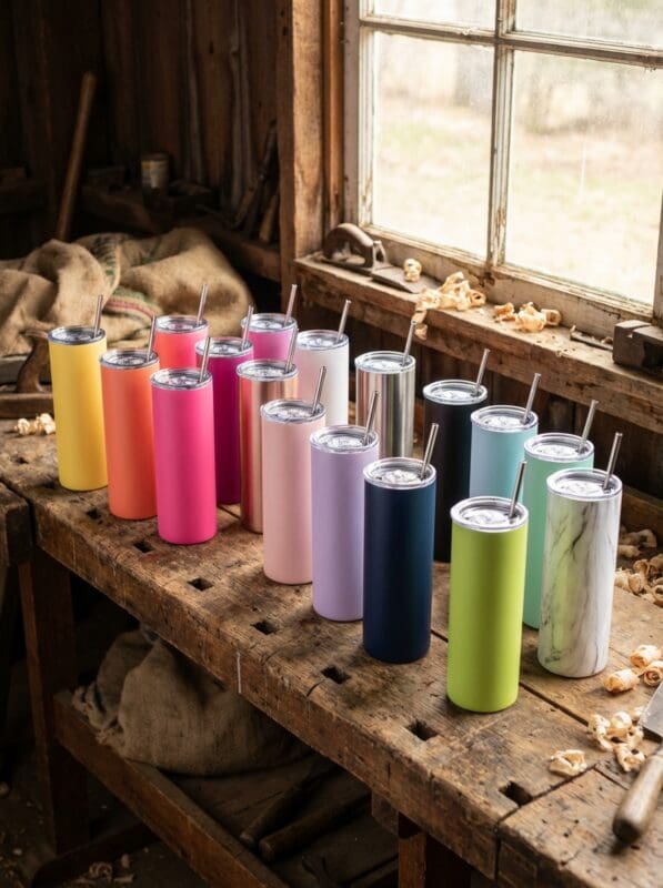 Maars Skinny Steel 20oz stainless steel tumblers with straws colour options custom sublimation Grey Barn Saskatchewan
