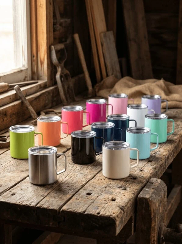 Maars Townie 14oz stainless steel insulated camp mugs color options with handles Grey Barn Saskatchewan