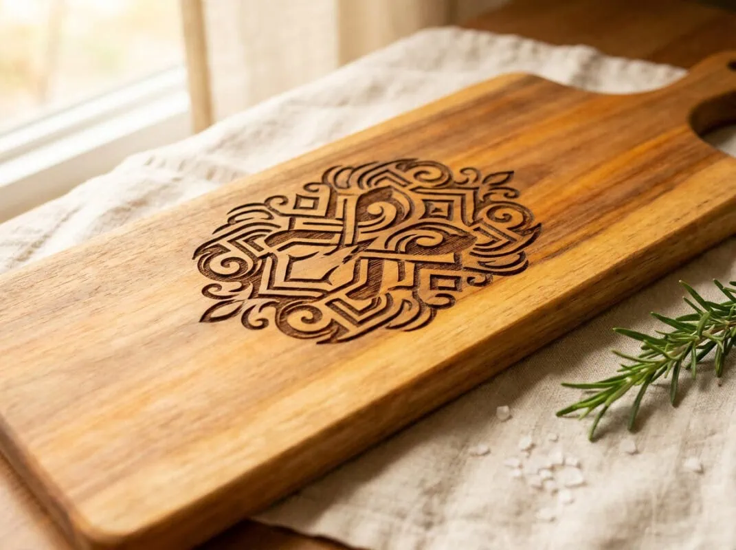 About Grey Barn Handwerk — laser-engraved cutting board detail