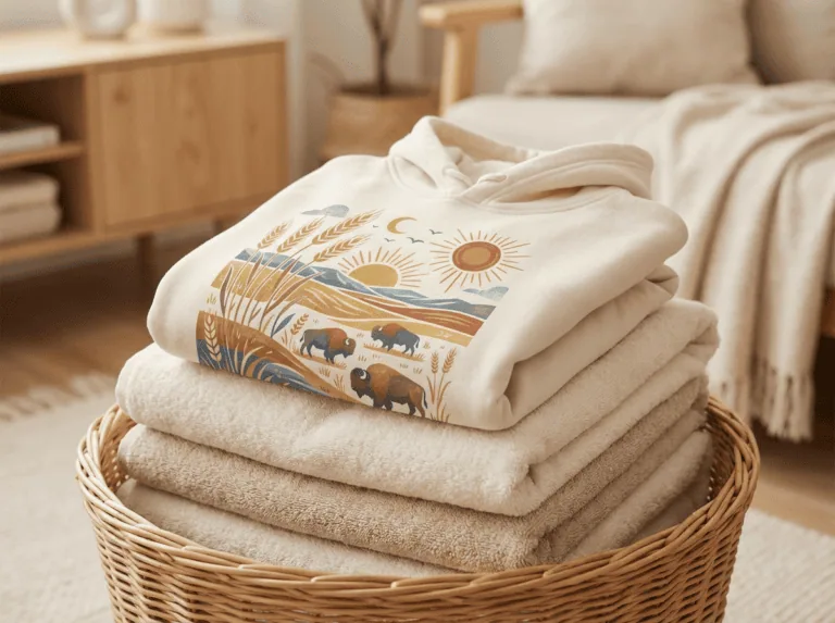 How to wash a bunnyhug — Saskatchewan hoodie folded on laundry surface