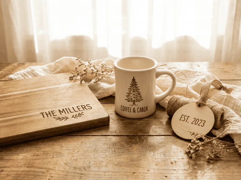 How to choose a custom gift — three personalized gifts cutting board mug and ornament