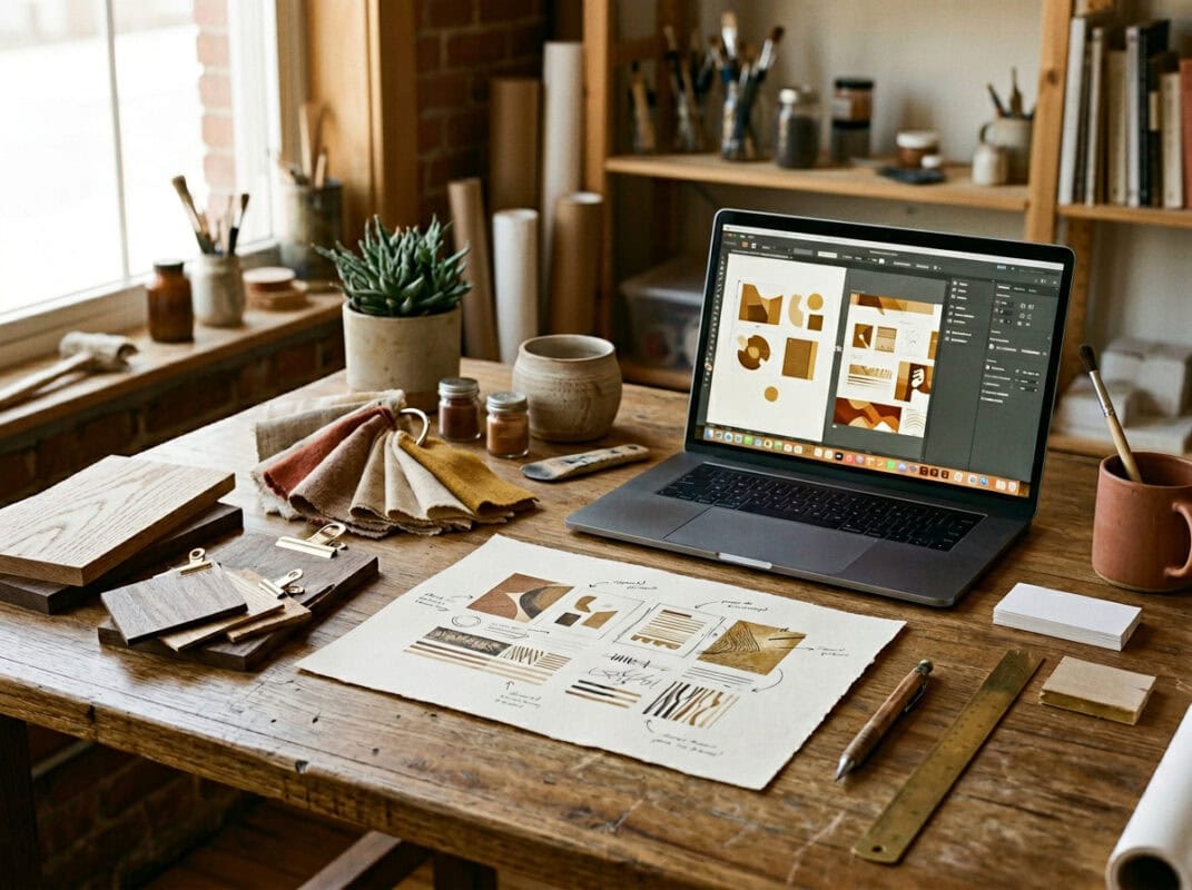 Custom gifts Saskatchewan design process at Grey Barn Handwerk workshop with proofs and materials