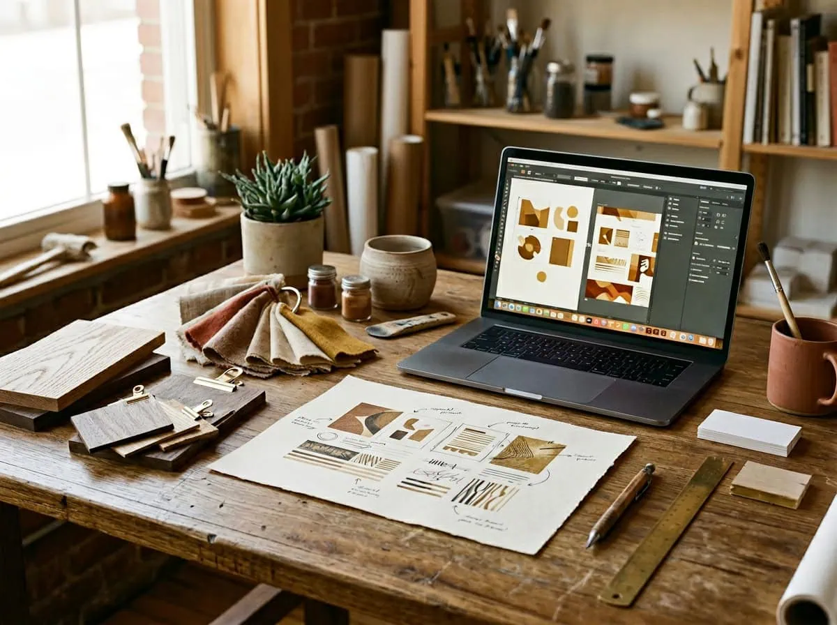 Custom gifts Saskatchewan design process at Grey Barn Handwerk workshop with proofs and materials