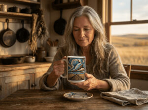 Country Road Mug showing Saskatchewan gravel road design on white ceramic