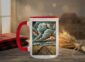 Country Road Mug with crimson interior showing Saskatchewan gravel road design on white ceramic