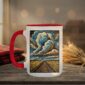 Country Road Mug with crimson interior showing Saskatchewan gravel road design on white ceramic
