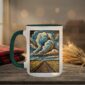 Country Road Mug with crimson interior showing Saskatchewan gravel road design on white ceramic