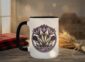 Crocuses Mug in black featuring purple Saskatchewan crocus flowers on white ceramic