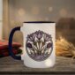 Crocuses Mug in black featuring purple Saskatchewan crocus flowers on white ceramic