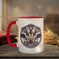Crocuses Mug in black featuring purple Saskatchewan crocus flowers on white ceramic