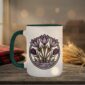 Crocuses Mug in black featuring purple Saskatchewan crocus flowers on white ceramic
