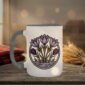 Crocuses Mug in black featuring purple Saskatchewan crocus flowers on white ceramic