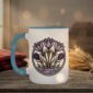 Crocuses Mug in black featuring purple Saskatchewan crocus flowers on white ceramic