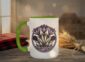Crocuses Mug in black featuring purple Saskatchewan crocus flowers on white ceramic