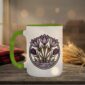 Crocuses Mug in black featuring purple Saskatchewan crocus flowers on white ceramic