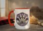 Crocuses Mug in black featuring purple Saskatchewan crocus flowers on white ceramic