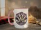 Crocuses Mug in black featuring purple Saskatchewan crocus flowers on white ceramic