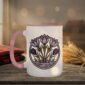 Crocuses Mug in black featuring purple Saskatchewan crocus flowers on white ceramic