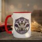 Crocuses Mug in black featuring purple Saskatchewan crocus flowers on white ceramic