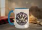 Crocuses Mug in black featuring purple Saskatchewan crocus flowers on white ceramic