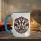 Crocuses Mug in black featuring purple Saskatchewan crocus flowers on white ceramic