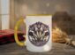 Crocuses Mug in black featuring purple Saskatchewan crocus flowers on white ceramic